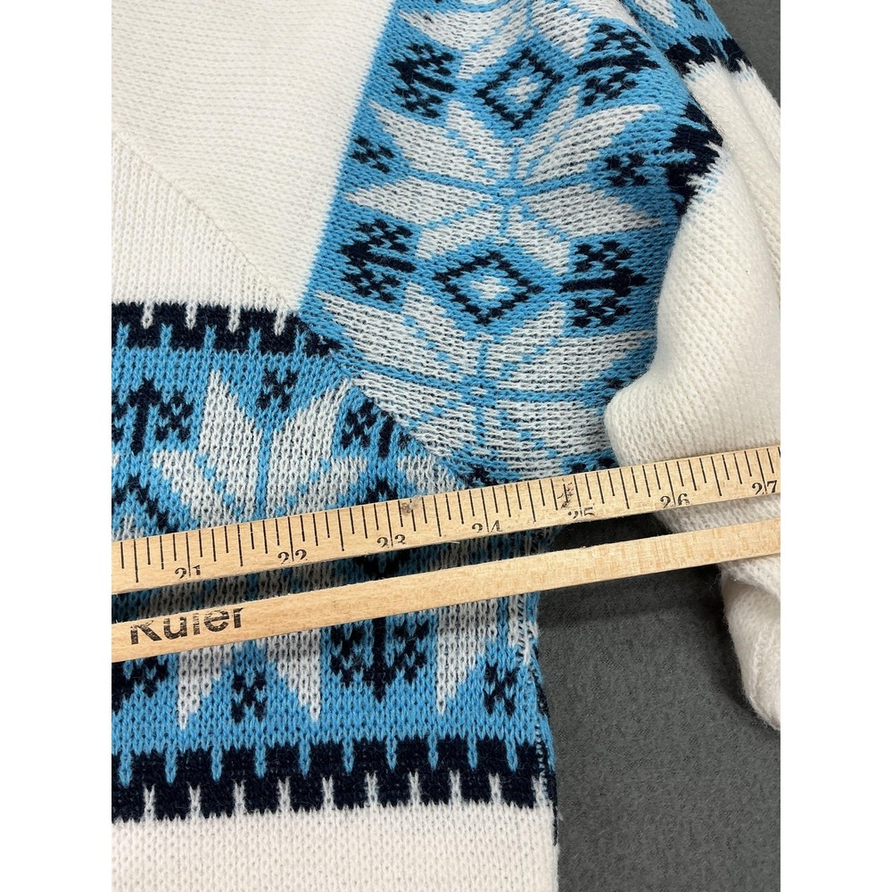 Lamb Knit Sweater Mens 2XL White Blue Fair Isle Ski Crewneck Pullover Snowflake - Picture 6 of 8